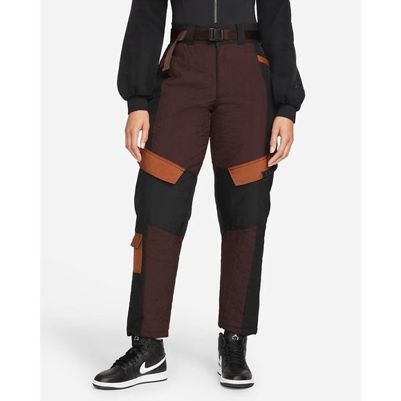 NEW XL Nike Jordan "Cozy Girl" Brown Quilted Panel Fleece Pants DJ2730-203 Belt - Picture 1 of 7